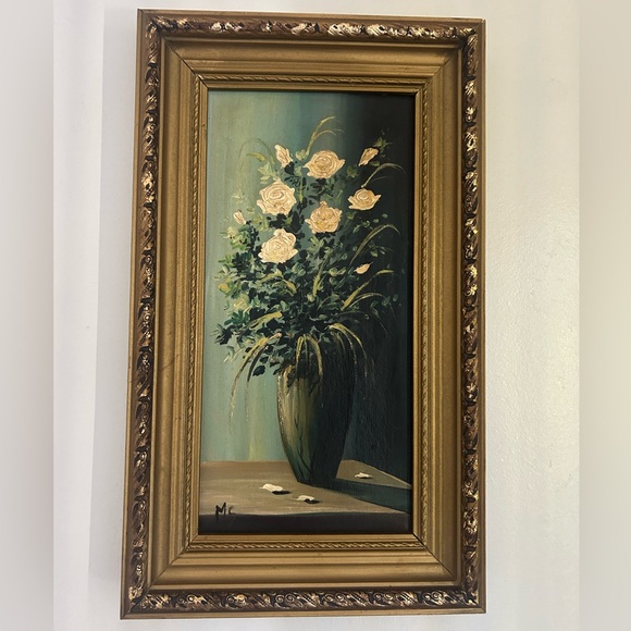 Original hand painted white roses